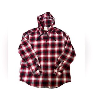 American Eagle 100% cotton red, black, white Plaid Hooded Shirt size large